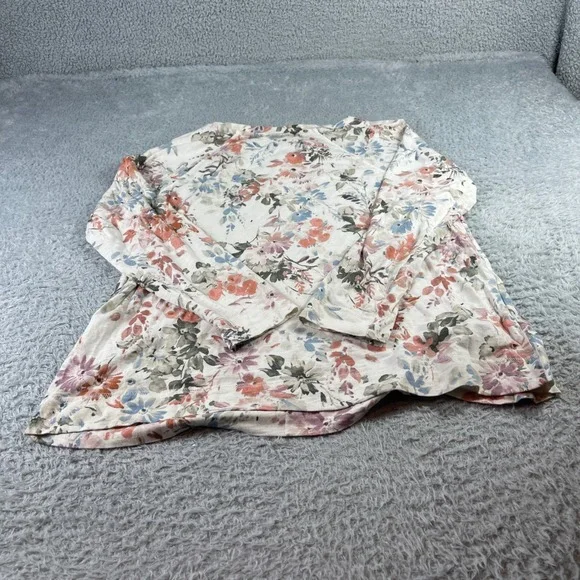 J. Jill Floral Long Sleeve Top Cream Coral Blue Cotton Blend Size L - Picture 8 of 9